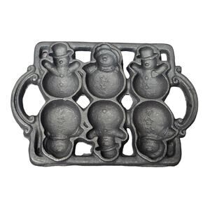 Vintage Cast Iron Snowman 10 Baking Tray Mold Cooking Crafting Winter Christmas
